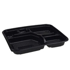 5-Compartment Bento Box Trays – Black Square (50 Pack / 150 Pcs)