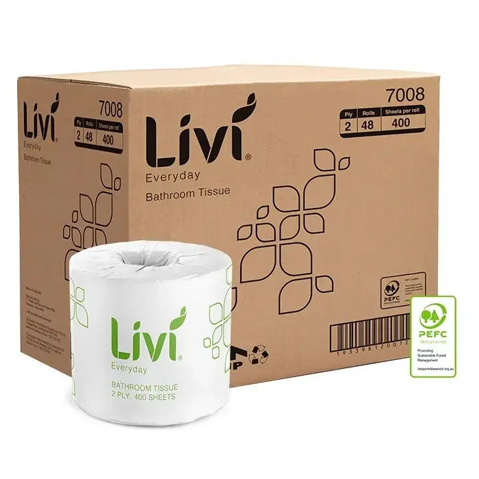 Livi bathroom tissue box and roll on a white background