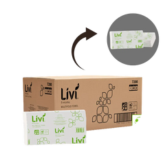 Livi paper towel packaging with a close-up of a single roll on a white background available at eve zone.