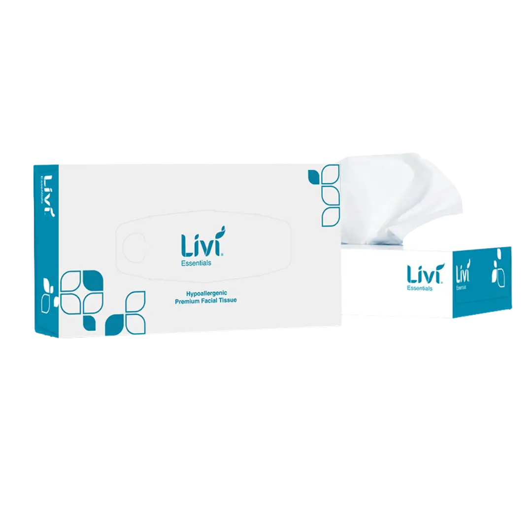 Livi facial tissue box with packaging design on a white background