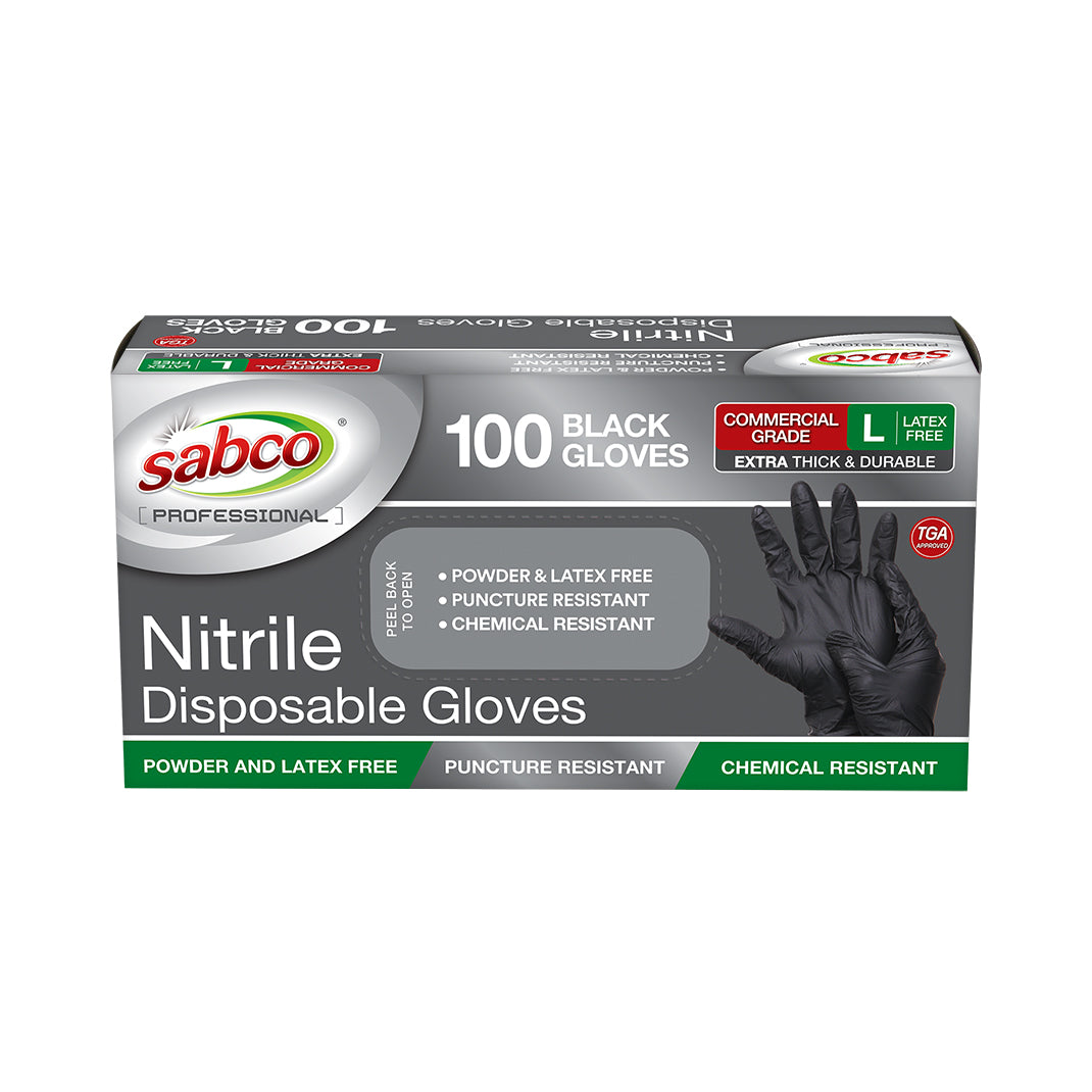 Black Nitrile Gloves 100PK Large (Pricing subject to change in align with market conditions) – Carton of 10 | Sabco Professional