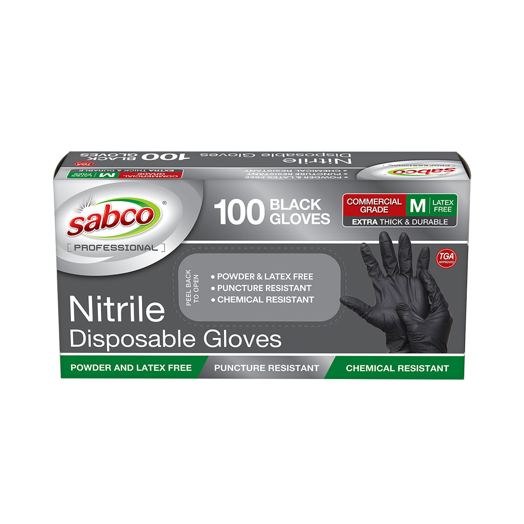 Black Nitrile Gloves 100PK Medium (Pricing subject to change in align with market conditions) – Carton of 10 | Sabco Professional