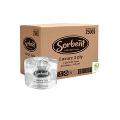 Sorbent Professional luxury 3 ply toilet tissue packaging on a white background