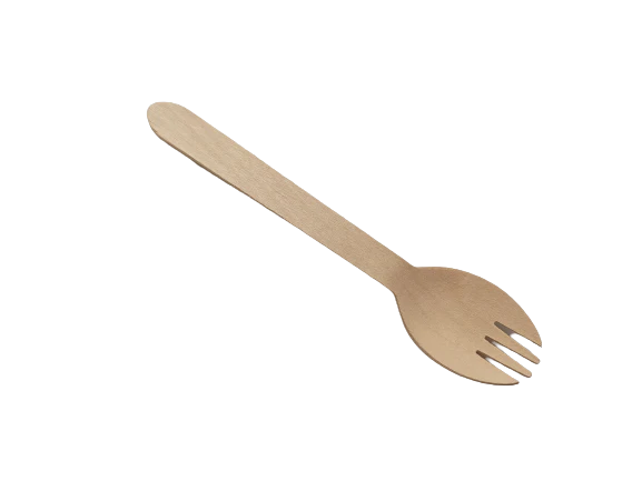 Wooden spork on a white background available at Evezone Australia
