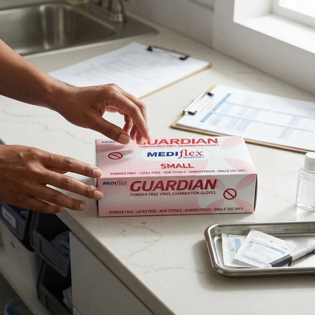 Clear Guardian vinyl gloves exam grade disposable gloves bulk for medical food service and janitorial tasks