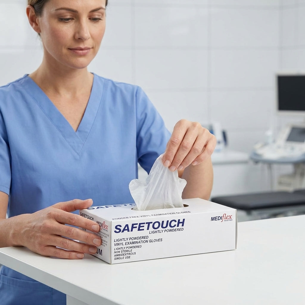 Clear vinyl gloves lightly powdered latex free exam grade disposable gloves bulk for clinics cleaning and catering tasks