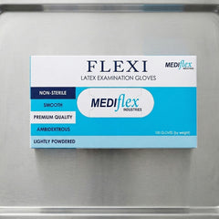 Flexi latex gloves lightly powdered easy wear medical grade disposable gloves for clinics cleaning and general purpose tasks