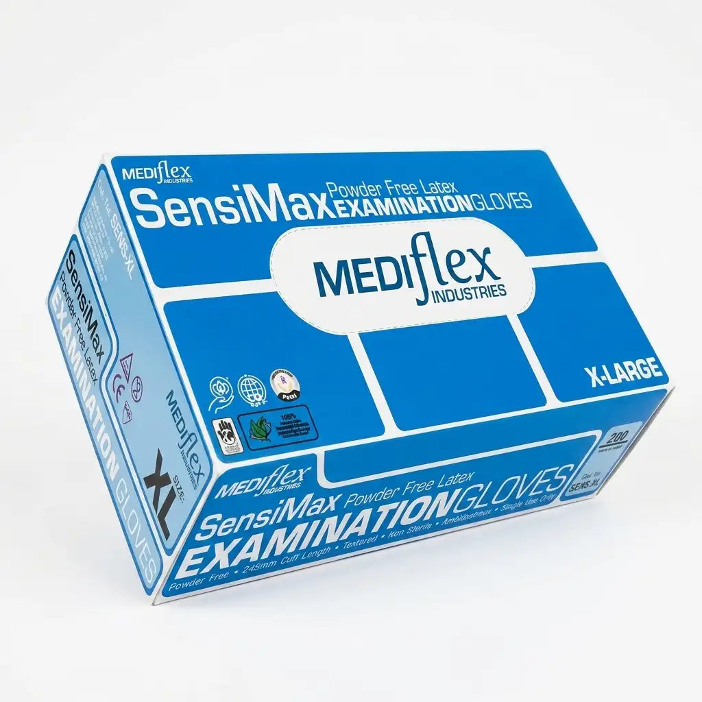 Mediflex SensiMax latex gloves powder free medical examination gloves natural rubber gloves for healthcare and clinical use
