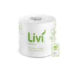 Roll of Livi bathroom tissue on a white background
