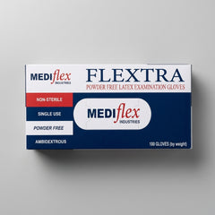 Powder free latex gloves textured grip Flextra examination gloves for precision handling in clinics laboratories and hygiene tasks