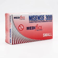 Close-up texture of Nisense 300 blue nitrile gloves showing micro-textured fingertips for enhanced grip.
