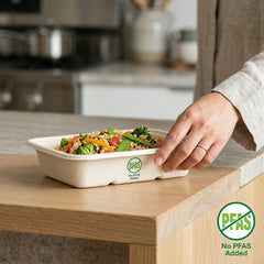 Compostable 500ml takeaway base leak resistant plant fibre container for restaurant and catering use