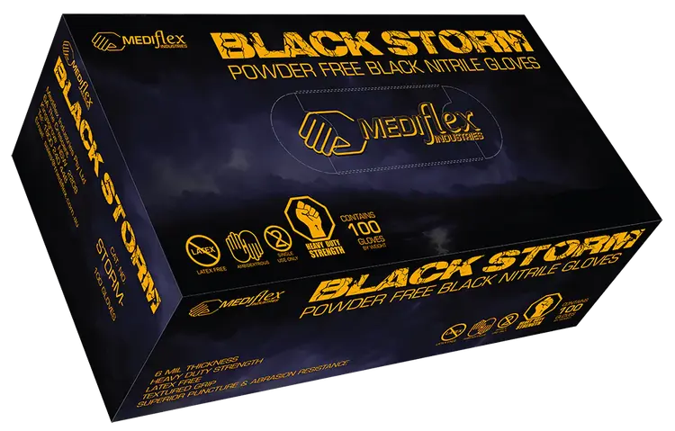 Black Storm Powder Free Black Nitrile Gloves - CTN1000