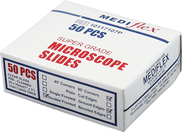 Microscope Slide, Double Frosted Clear Glass, Ground Edges - 26mm x 76 mm, 1-1.2mm thick