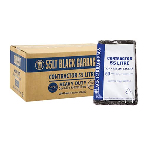 Buy 55L Contractor Black Bin Liner HDPE -CTN250