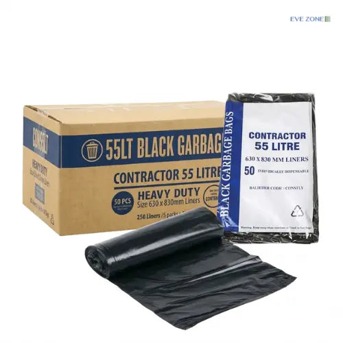 55L contractor black bin liner HDPE heavy duty garbage bags for commercial waste disposal