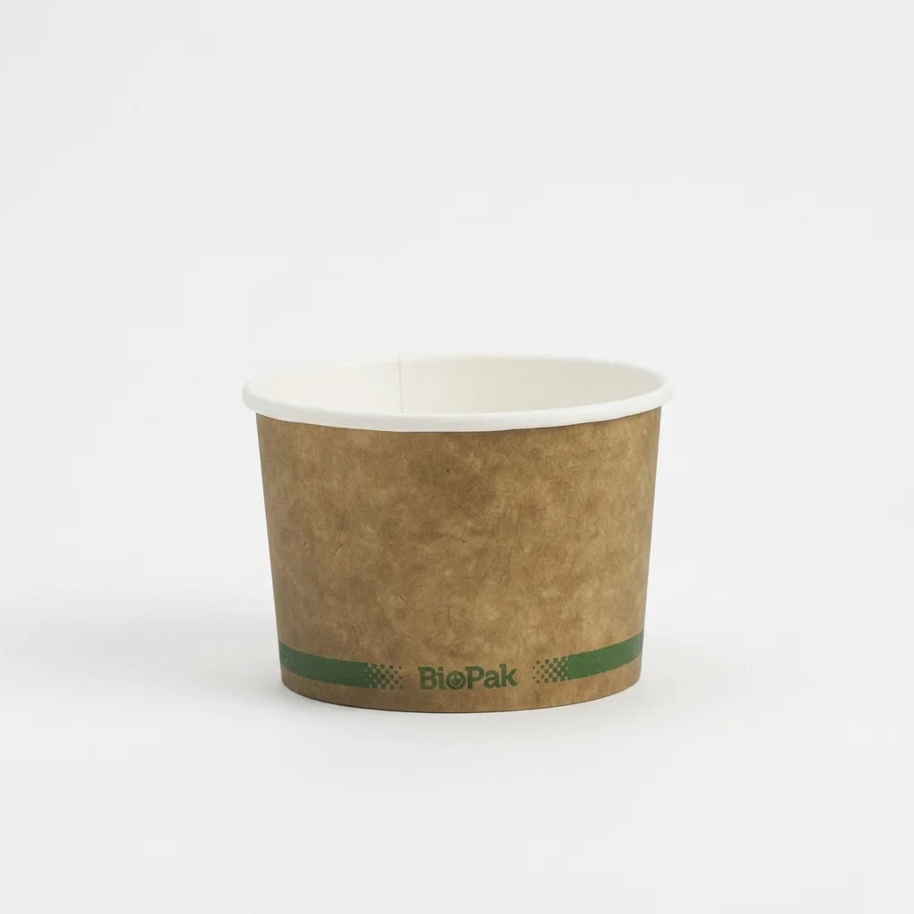 8oz Kraft BioBowl compostable plant fibre food bowl for takeaway soups salads and hot meals