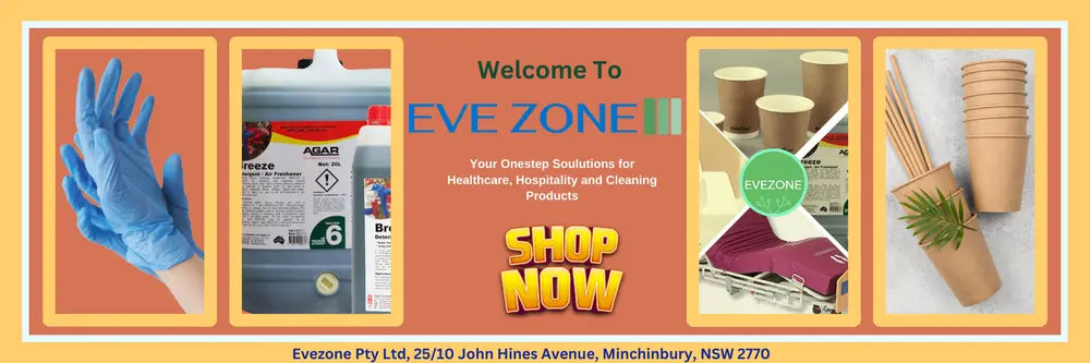 Beige and yellow simple image banner of Evezone Pty ltd Australia