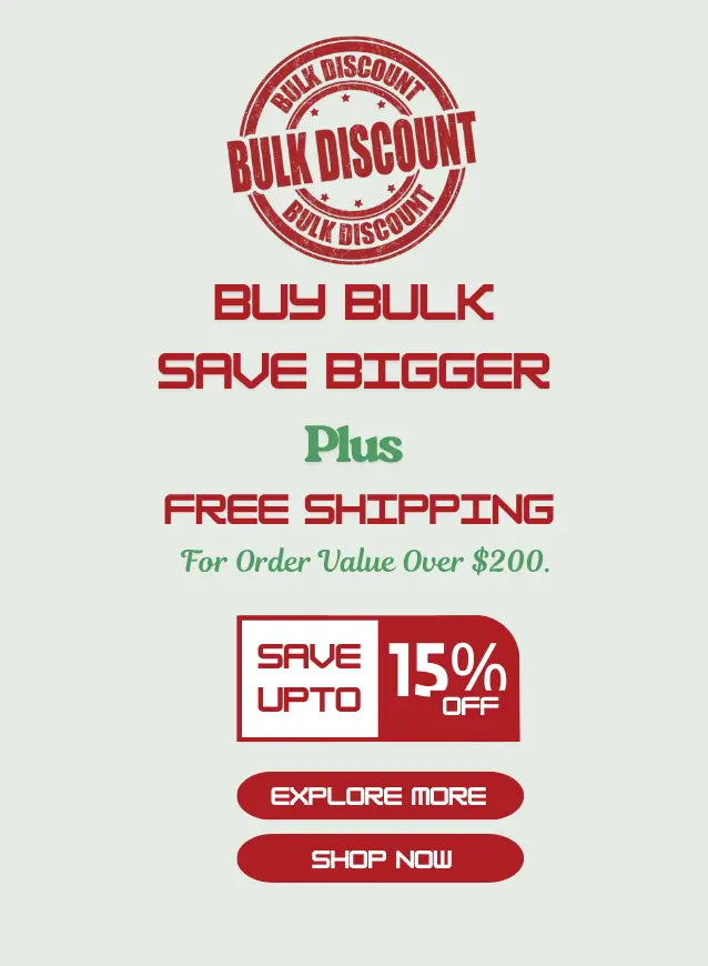 Promotional text for bulk discount offer with red and green text on a white background