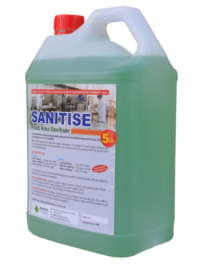 Sanitise food area sanitizer liquid compound in a bulk container 5 lTR