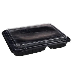5-Compartment Bento Box Trays – Black Square (50 Pack / 150 Pcs)