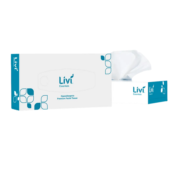 Livi facial tissue box with packaging design on a white background