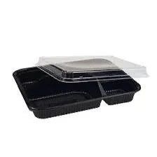 5-Compartment Bento Box Trays – Black Square (50 Pack / 150 Pcs)