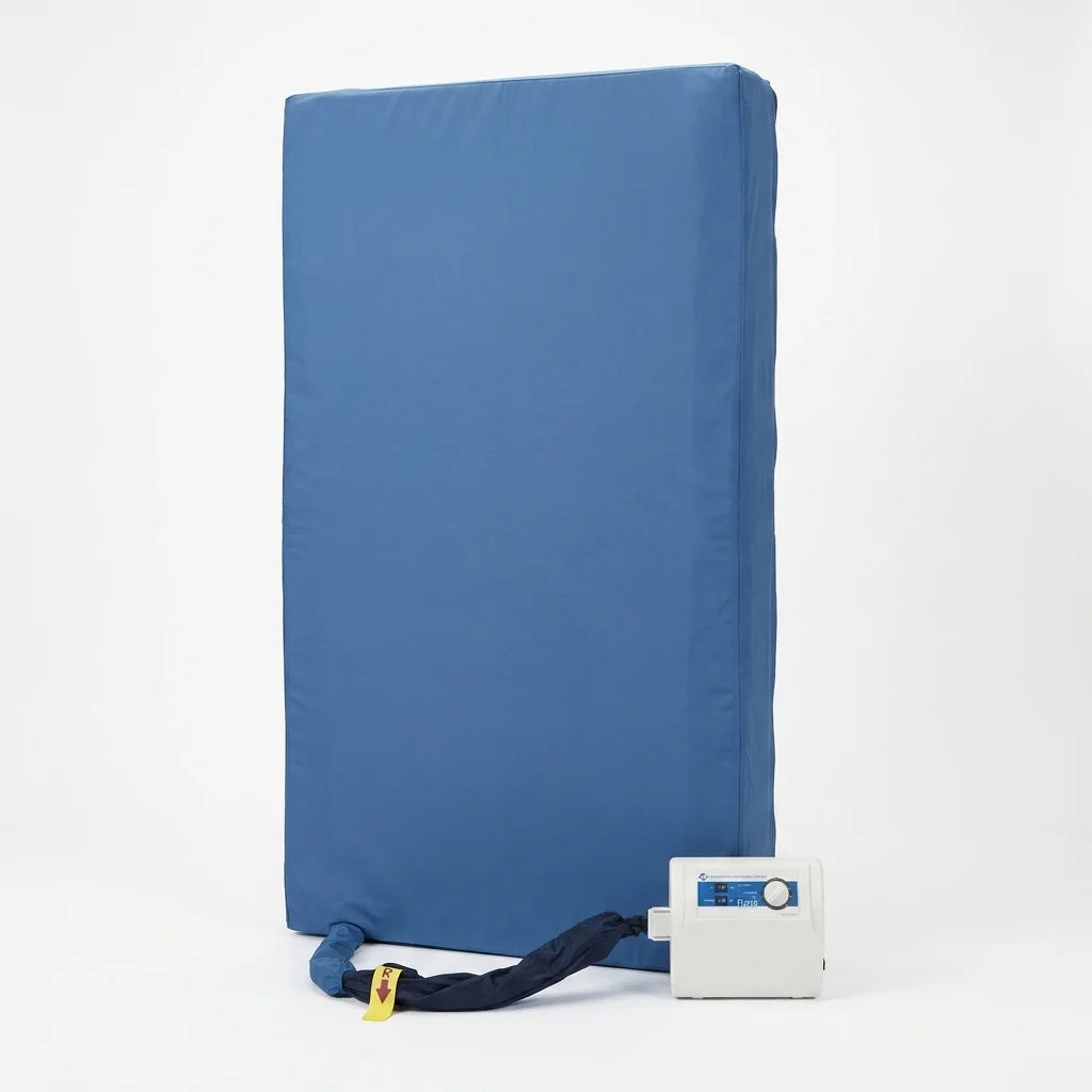 Ergonomic digital-manual pump control panel for the Airmonte A5000 pressure care system featuring quick connect air inputs.