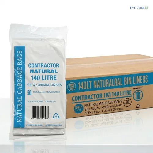Austar 140L contractor clear garbage bags heavy duty HDPE bin liners for commercial cleaning and recycling