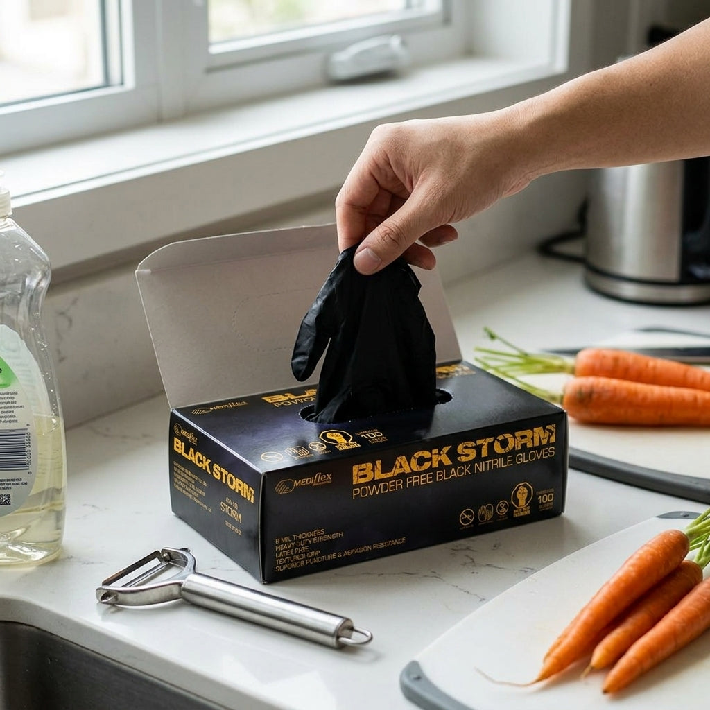 Black nitrile gloves textured grip chemical resistant disposable gloves for automotive cleaning and food handling