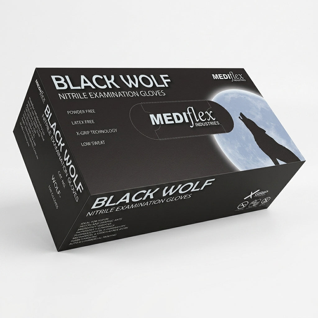 Black Wolf black nitrile gloves powder free heavy duty disposable gloves for industrial medical and food handling use