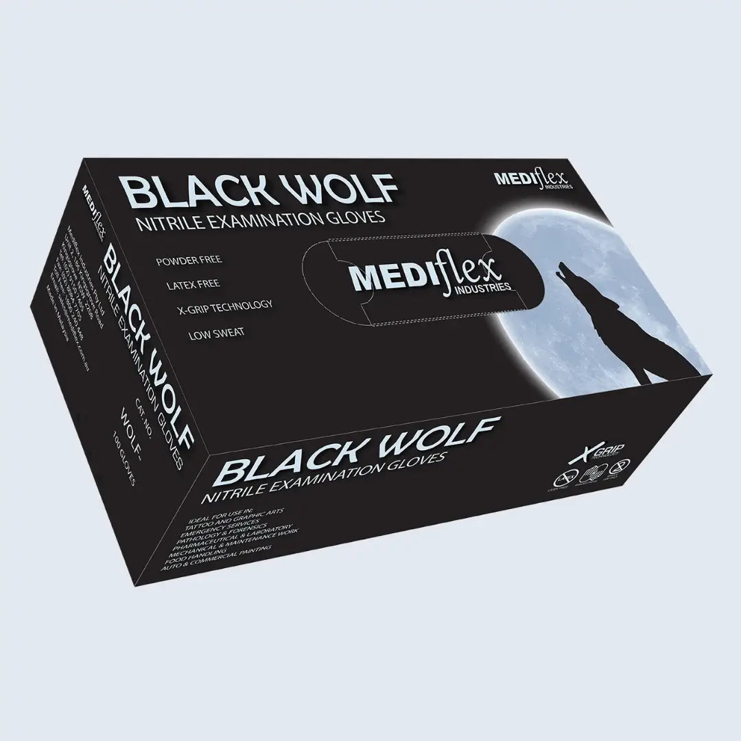 Black Wolf Powder-Free Black Nitrile Gloves Latex-Free Australia