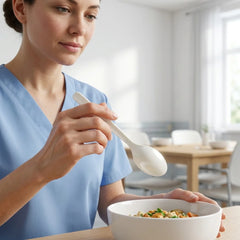 Bulk bioplastic teaspoons wholesale carton of two thousand pieces containing twenty individually wrapped sleeves.