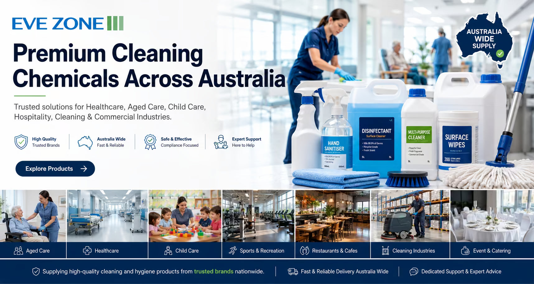 Hospital-grade disinfectants and surface cleaners for aged care infection control in Australia