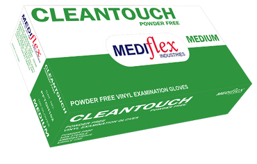 Clear disposable CleanTouch vinyl gloves for food handling and cleaning tasks.