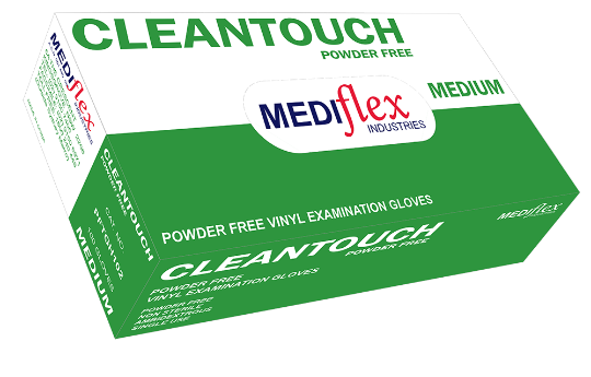 Clear disposable CleanTouch vinyl gloves for food handling and cleaning tasks.