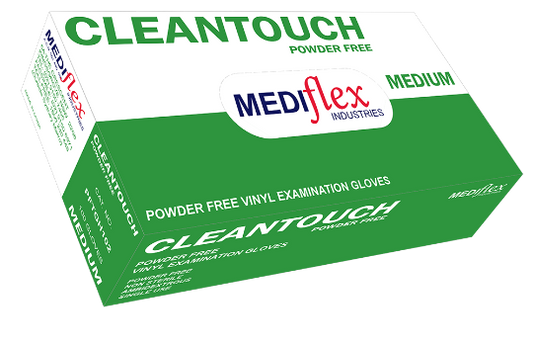 Clear disposable CleanTouch vinyl gloves for food handling and cleaning tasks.