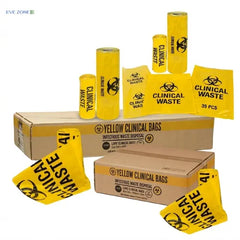 Yellow clinical waste bags LDPE with biohazard symbol for hospital and medical waste disposal