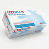 Code Blue powder-free latex examination gloves in blue packaging, medical-grade protection.