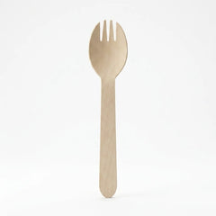 Eco friendly wooden spork disposable food utensil for takeaway meals picnics and food delivery