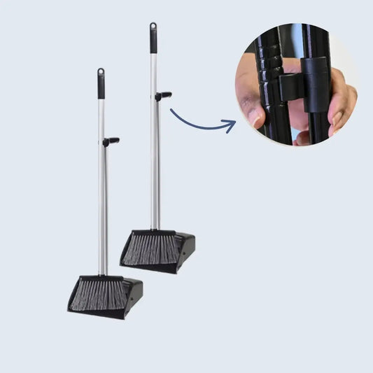 Black Plastic Commercial Lobby Pan Set – Upright Dustpan with Broom.