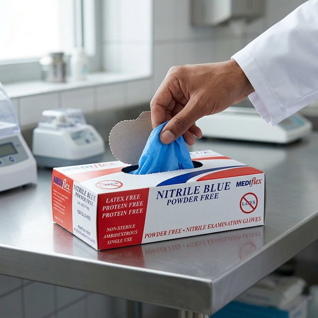Disposable blue nitrile gloves food safe chemical resistant gloves for catering cleaning and laboratory use