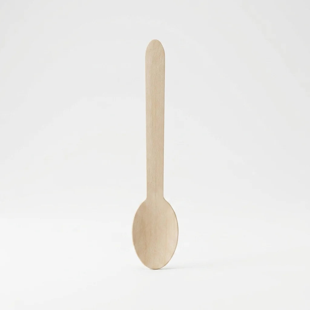 Eco friendly 16cm wood spoon FSC certified disposable utensil for catering events and takeaway meals