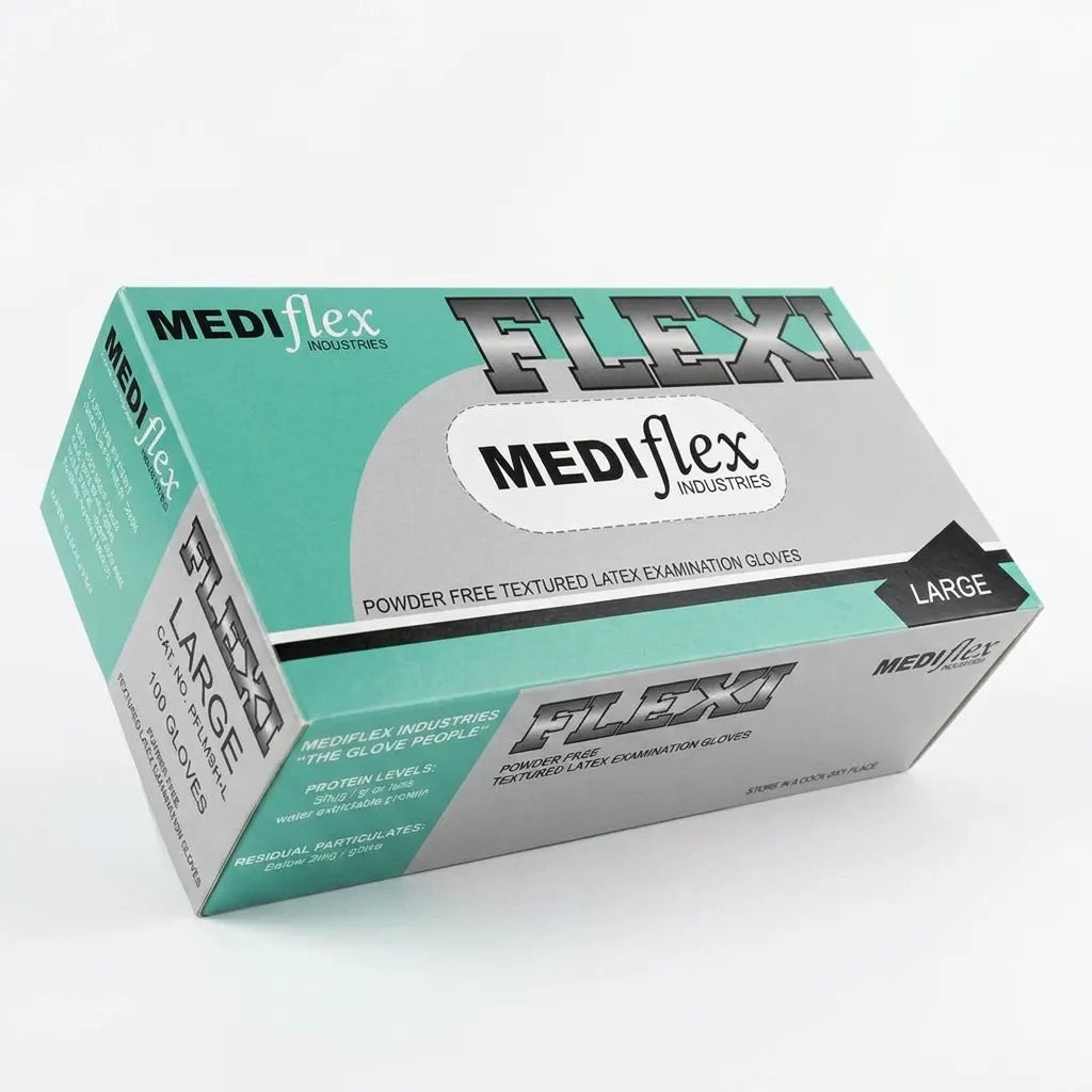 Flexi powder free latex gloves disposable Mediflex natural rubber gloves for healthcare cleaning and food handling
