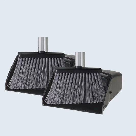 Black Plastic Lobby Pan Set – Upright Dustpan with Long Handle Broom