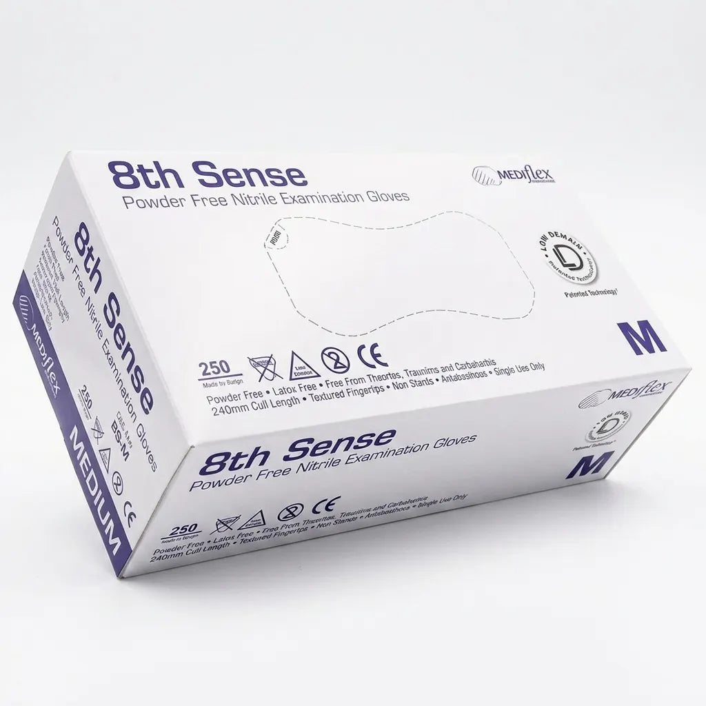 Latex free nitrile gloves 8th Sense disposable bulk gloves for clinics food service and hygiene protection
