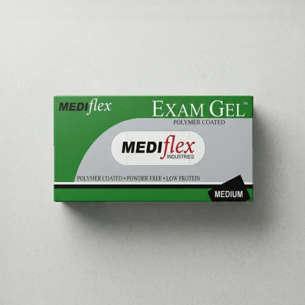 Mediflex Examgel latex gloves powder free disposable bulk carton gloves for medical food service and cleaning applications