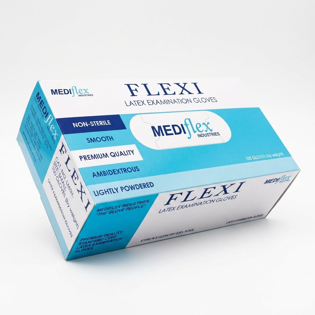 Mediflex Flexi latex gloves lightly powdered smooth fit disposable gloves for healthcare food handling and hygiene use