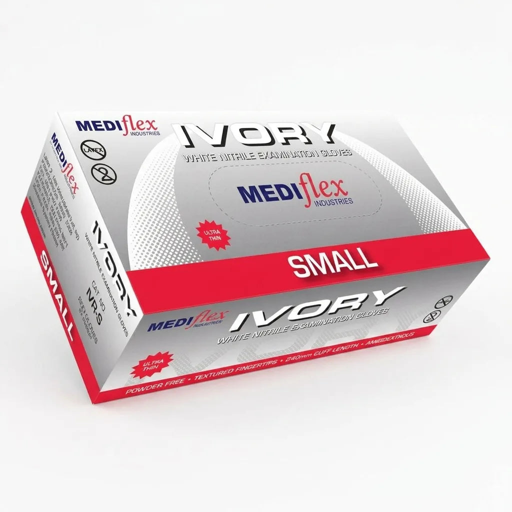 Mediflex ivory white nitrile gloves powder free examination gloves latex free disposable gloves for healthcare and food handling use