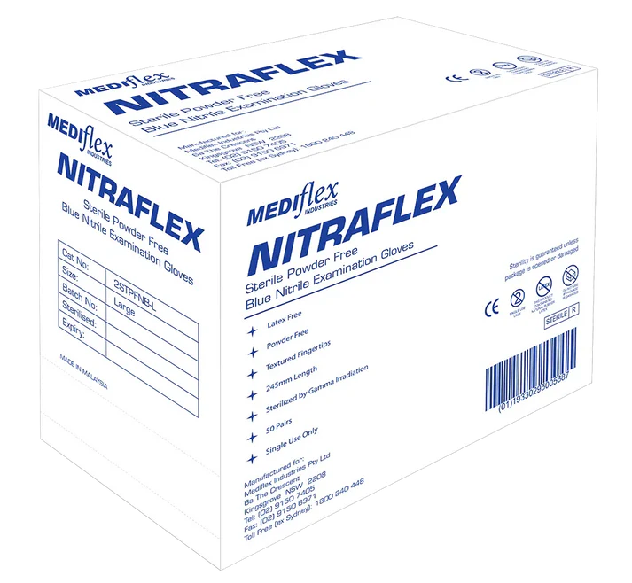 Sterile Powder Free Blue Nitrile Examination Gloves - Reliable, & Latex-Free Safety